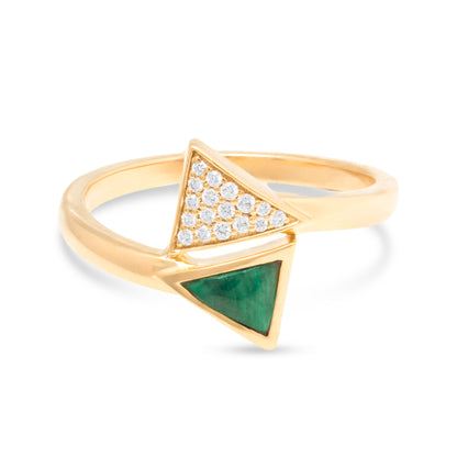 Dual Traingular Diamond Malachite Ring