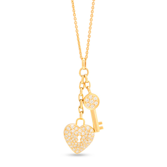 Heart shaped Lock and Key Diamond Necklace