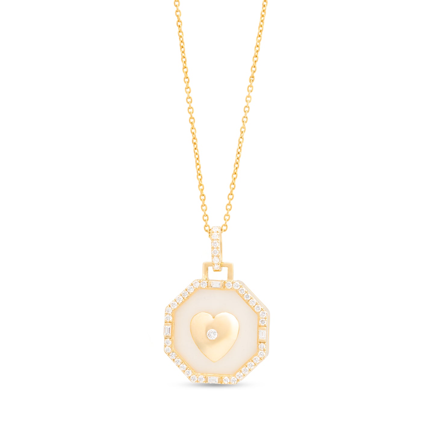 Inset Gold Heart Mother of Pearl and Diamond Pendant