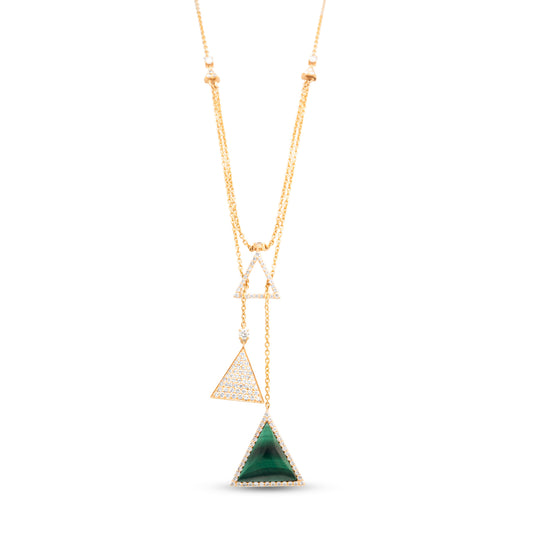 Triple Triangle Diamond Malachite Necklace