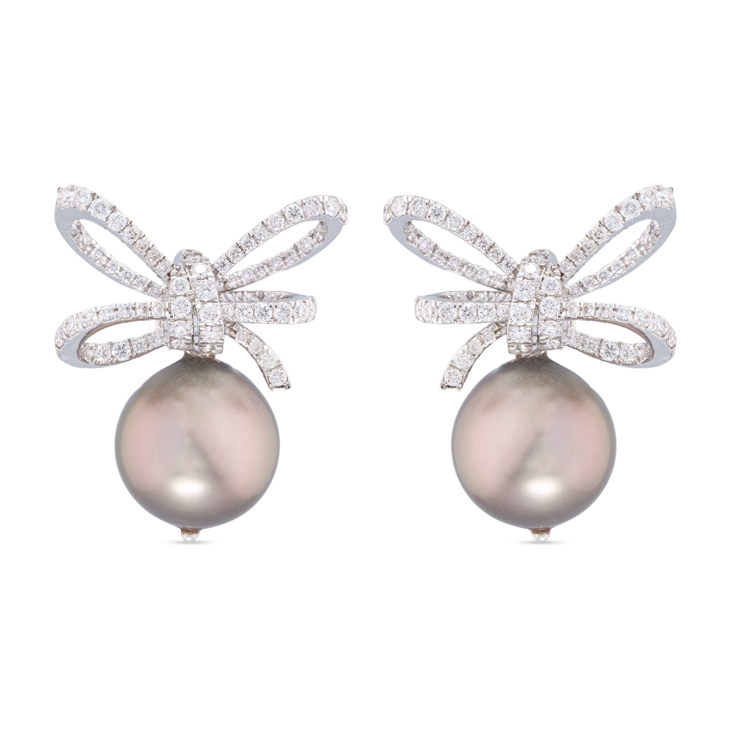 Detachable Tahitian Pearl Diamond Bow Earrings