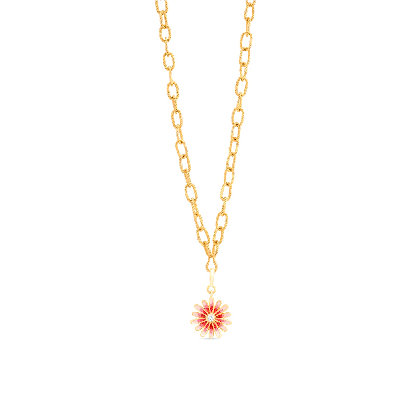 Enamel Pink Daisy Flower Diamond Charm