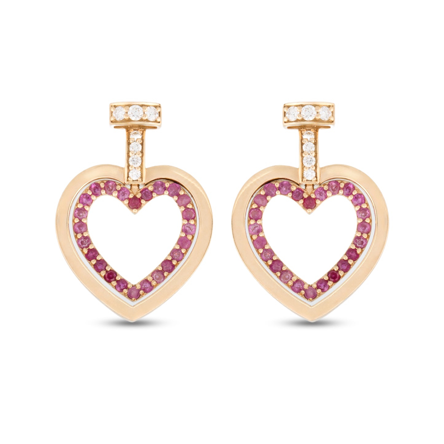 Diamond and Ruby Heart in Heart reversible Earrings