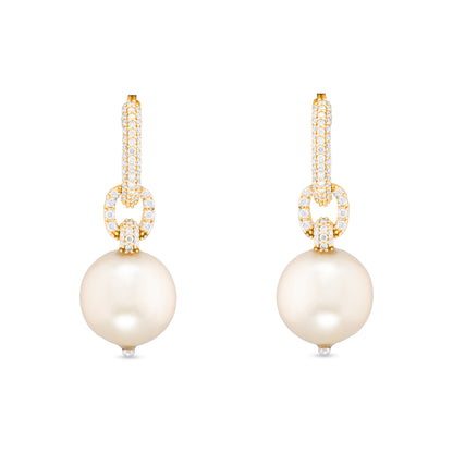 Dangling South Sea Pearl Diamond Earrings