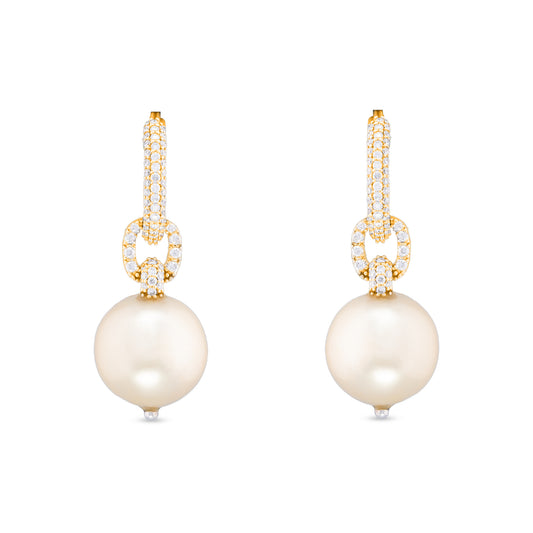 Dangling South Sea Pearl Diamond Earrings