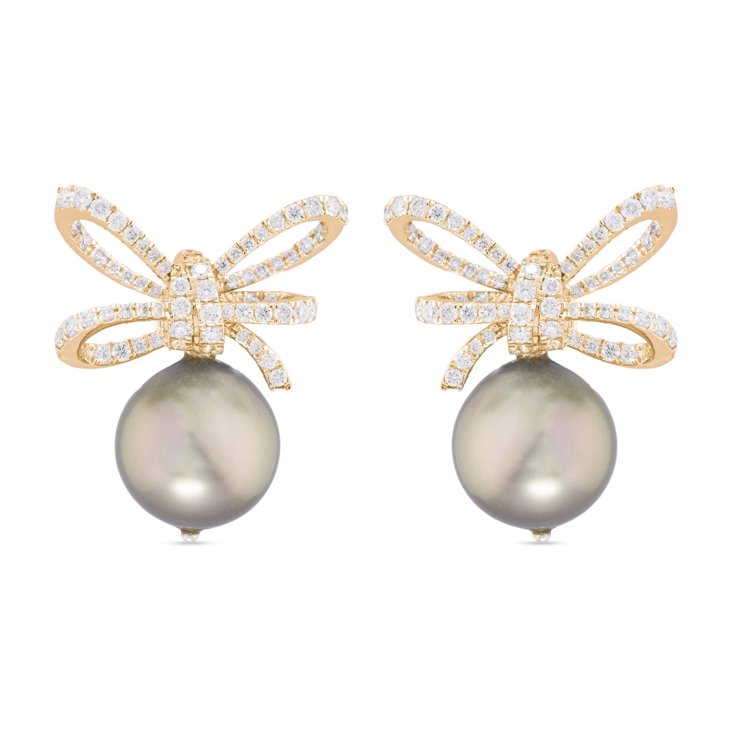 Detachable Tahitian Pearl Diamond Bow Earrings