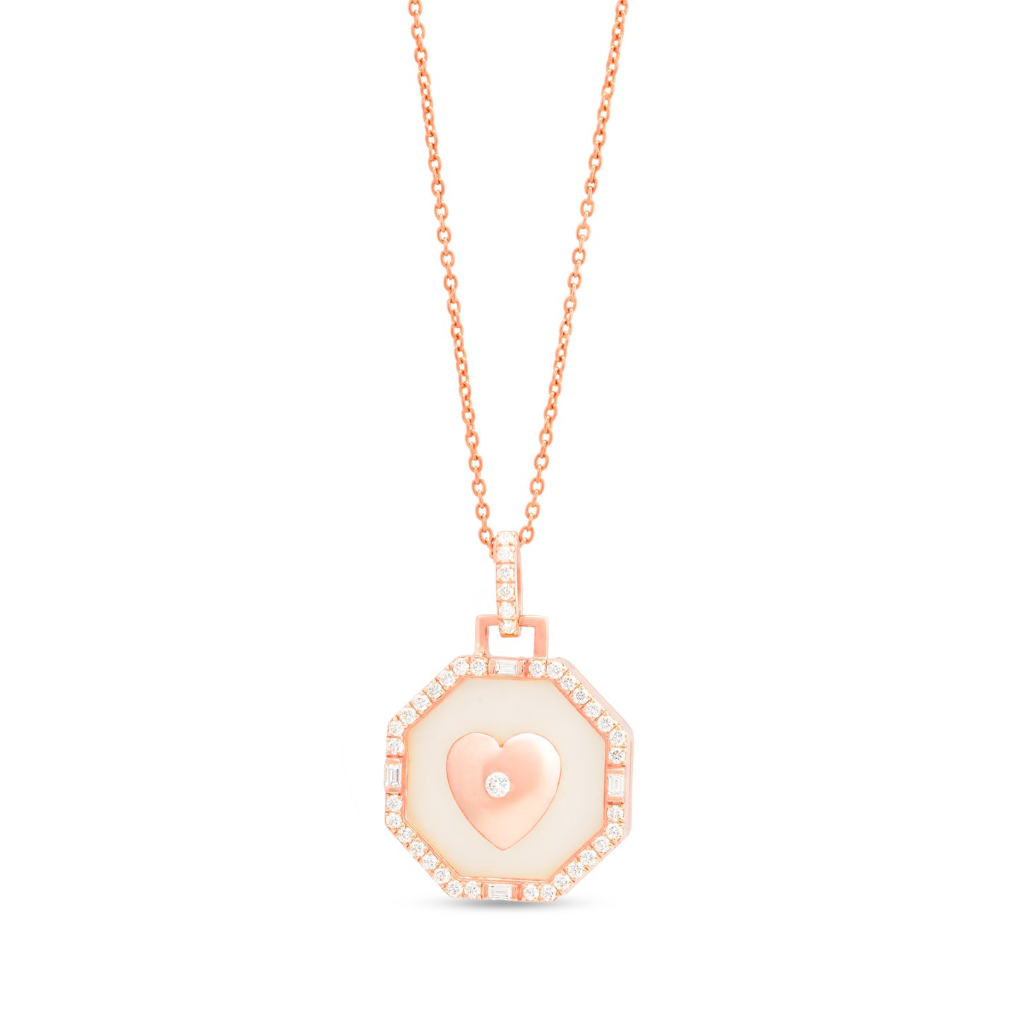 Inset Gold Heart Mother of Pearl and Diamond Pendant