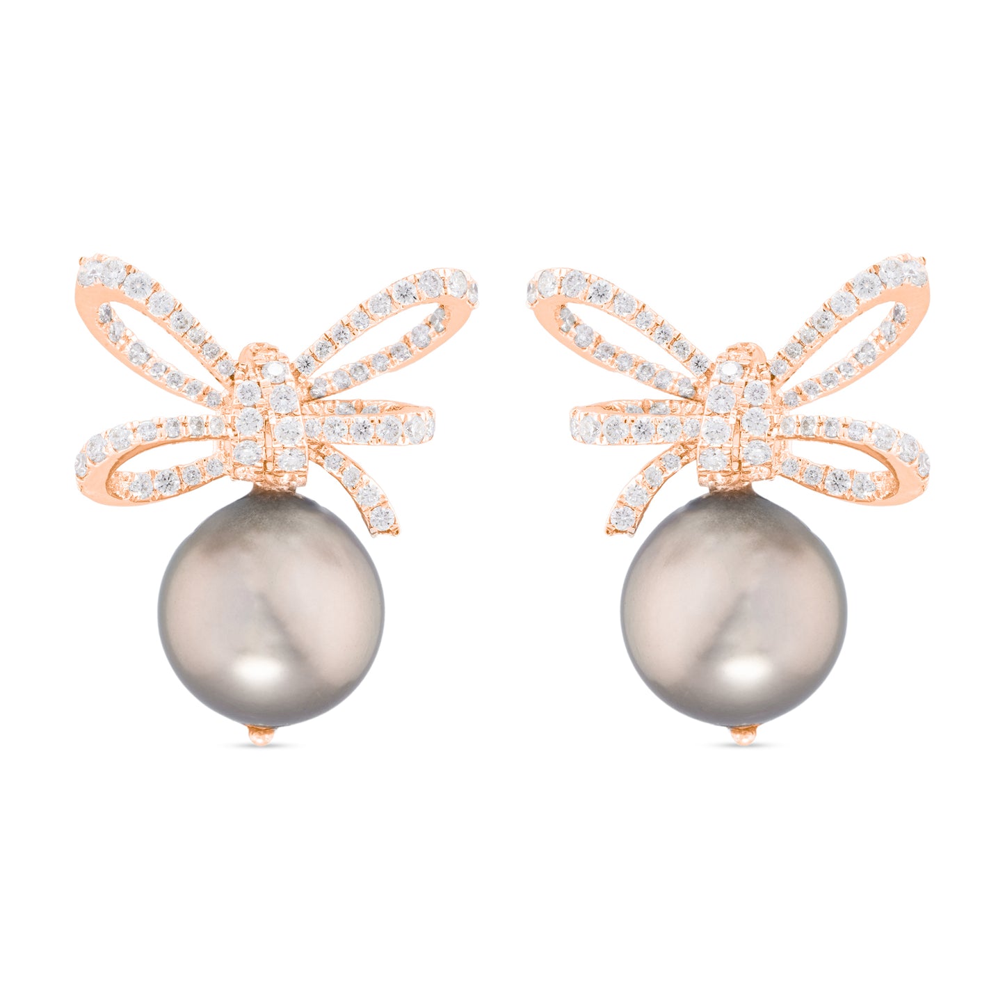 Detachable Tahitian Pearl Diamond Bow Earrings