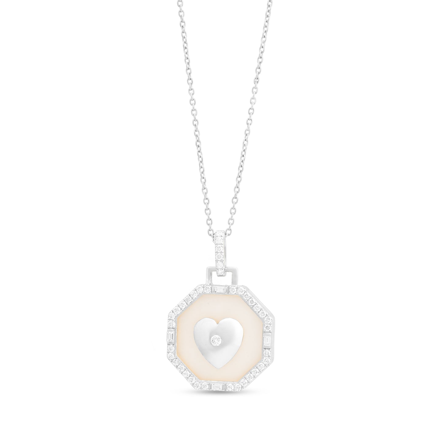 Inset Gold Heart Mother of Pearl and Diamond Pendant