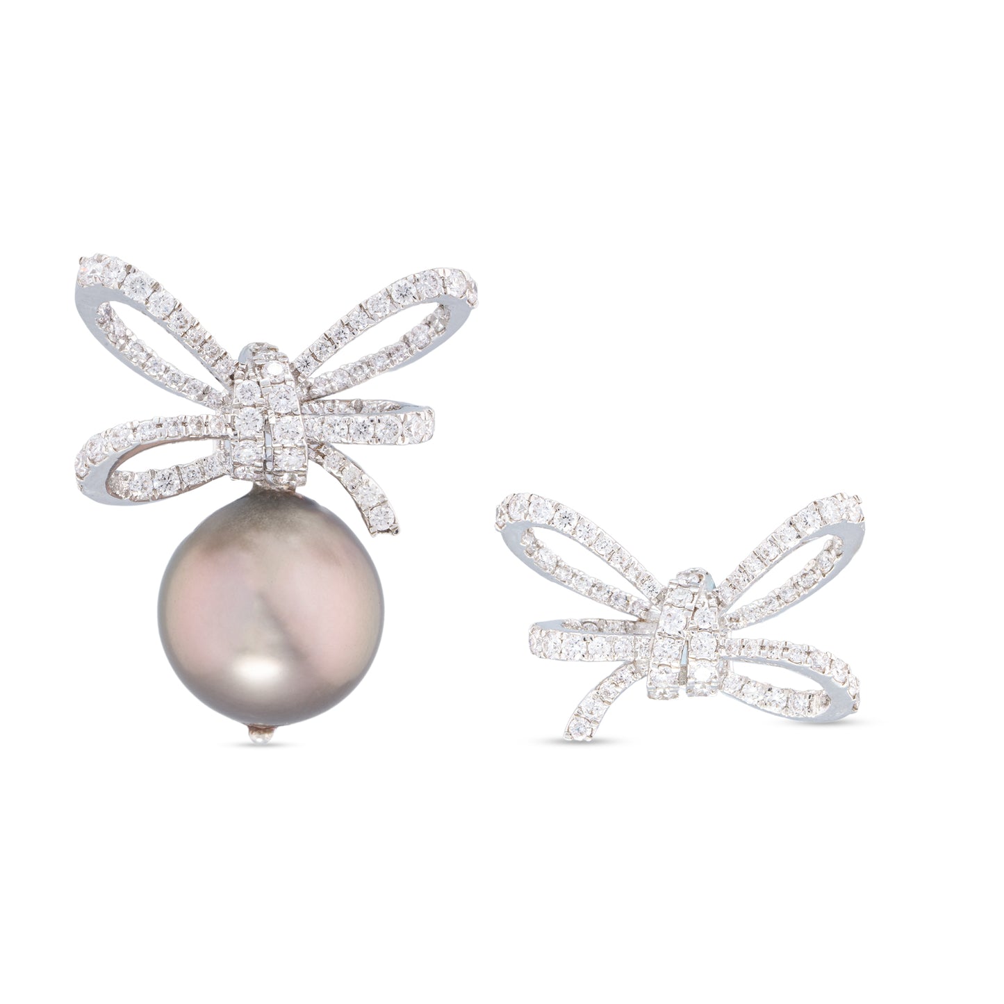 Detachable Tahitian Pearl Diamond Bow Earrings