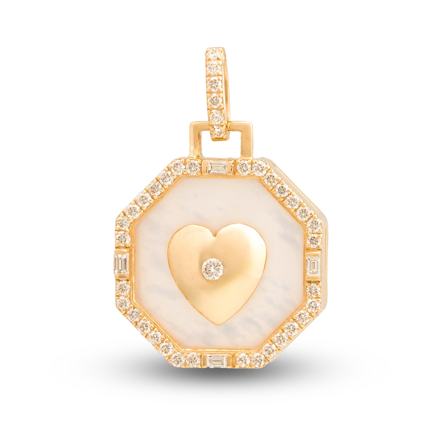 Inset Gold Heart Mother of Pearl and Diamond Pendant