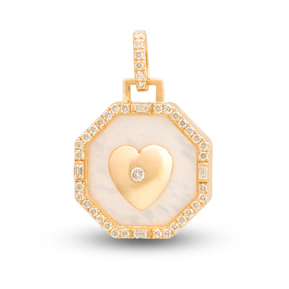 Inset Gold Heart Mother of Pearl and Diamond Pendant