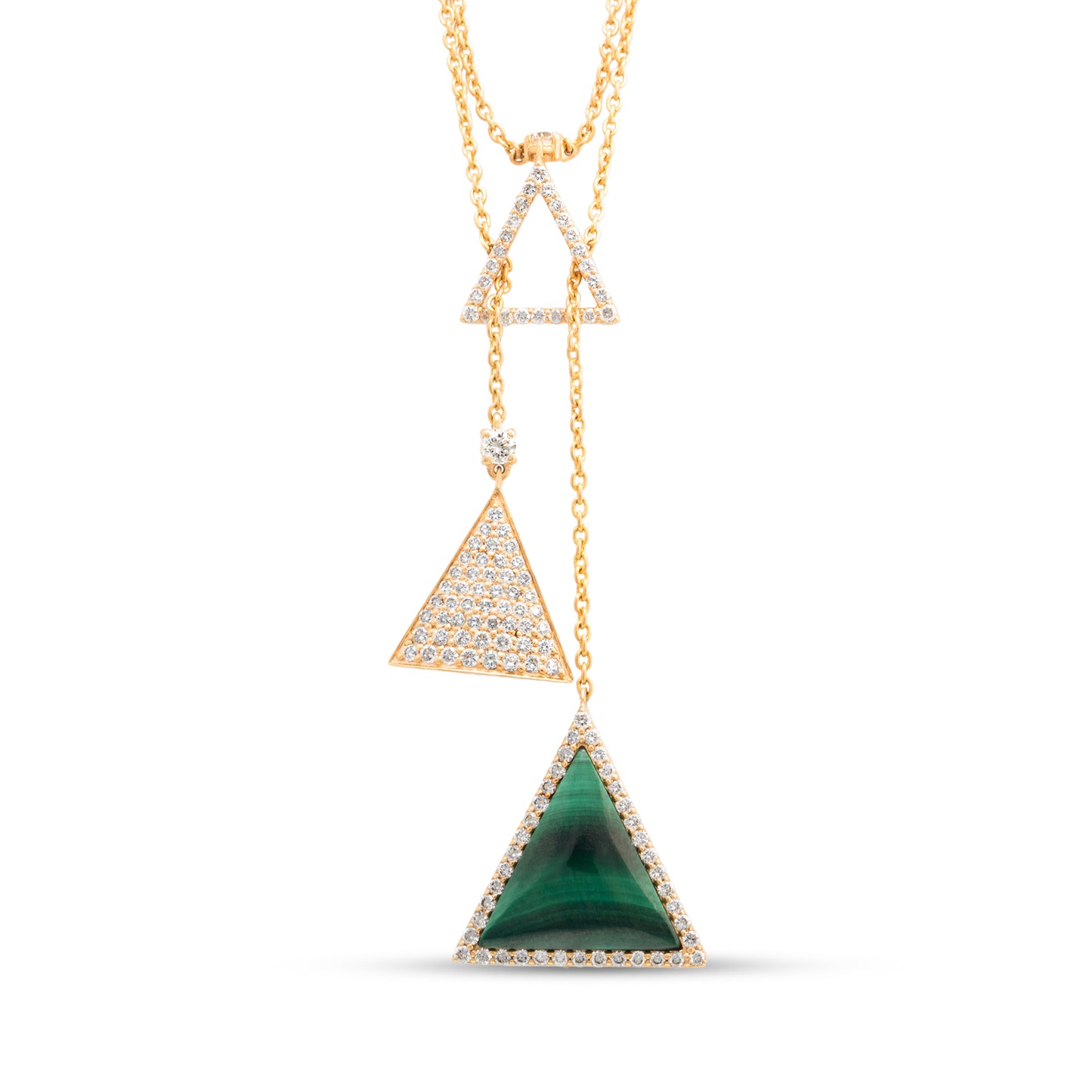 Triple Triangle Diamond Malachite Necklace