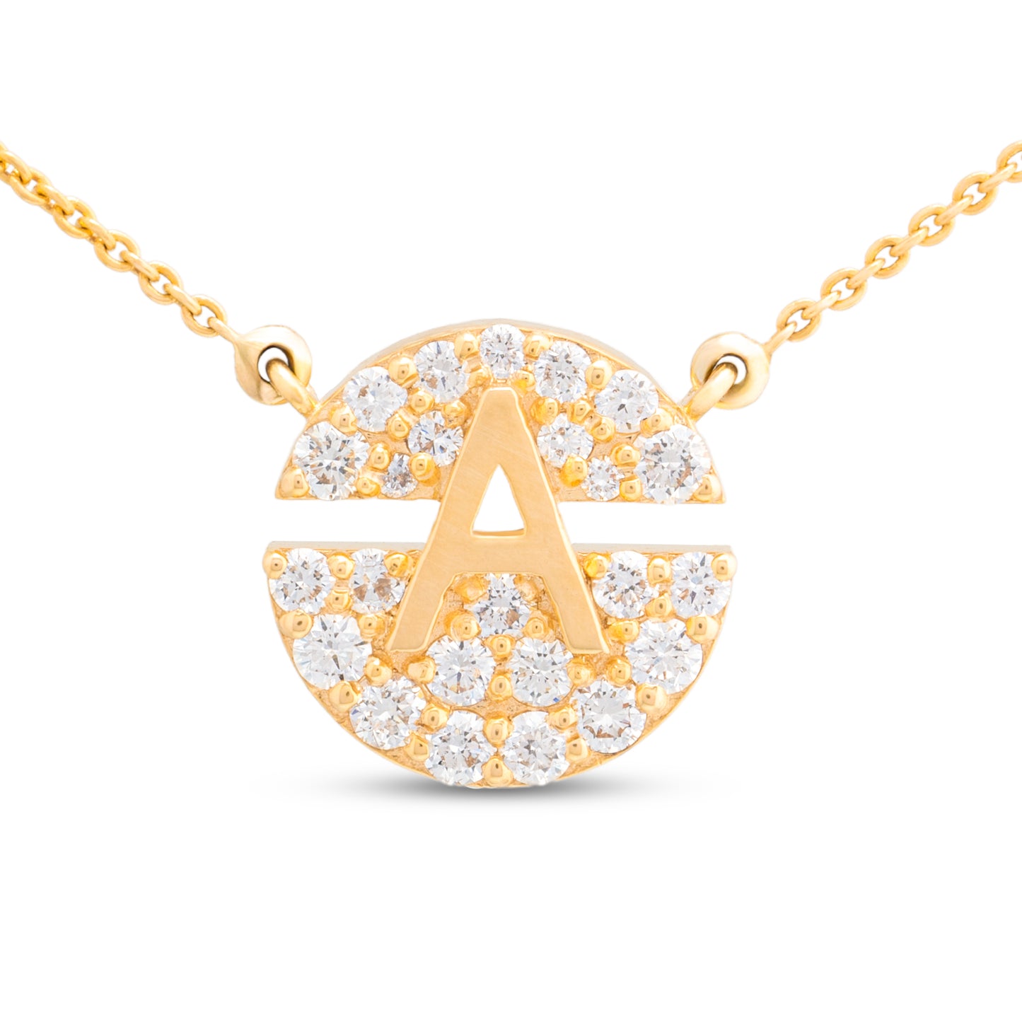 Customizable Split Circle Alphabet Diamond Necklace