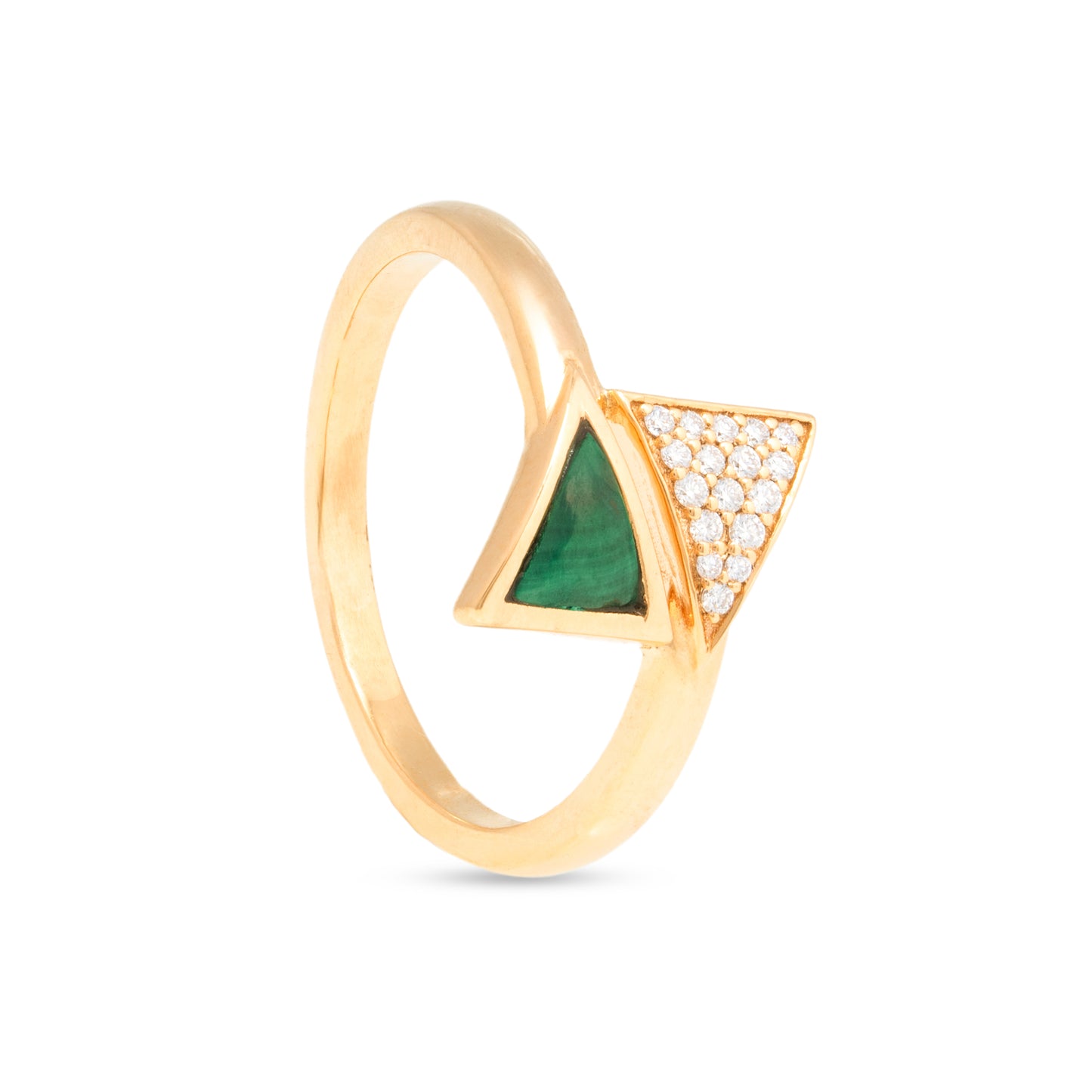 Dual Traingular Diamond Malachite Ring