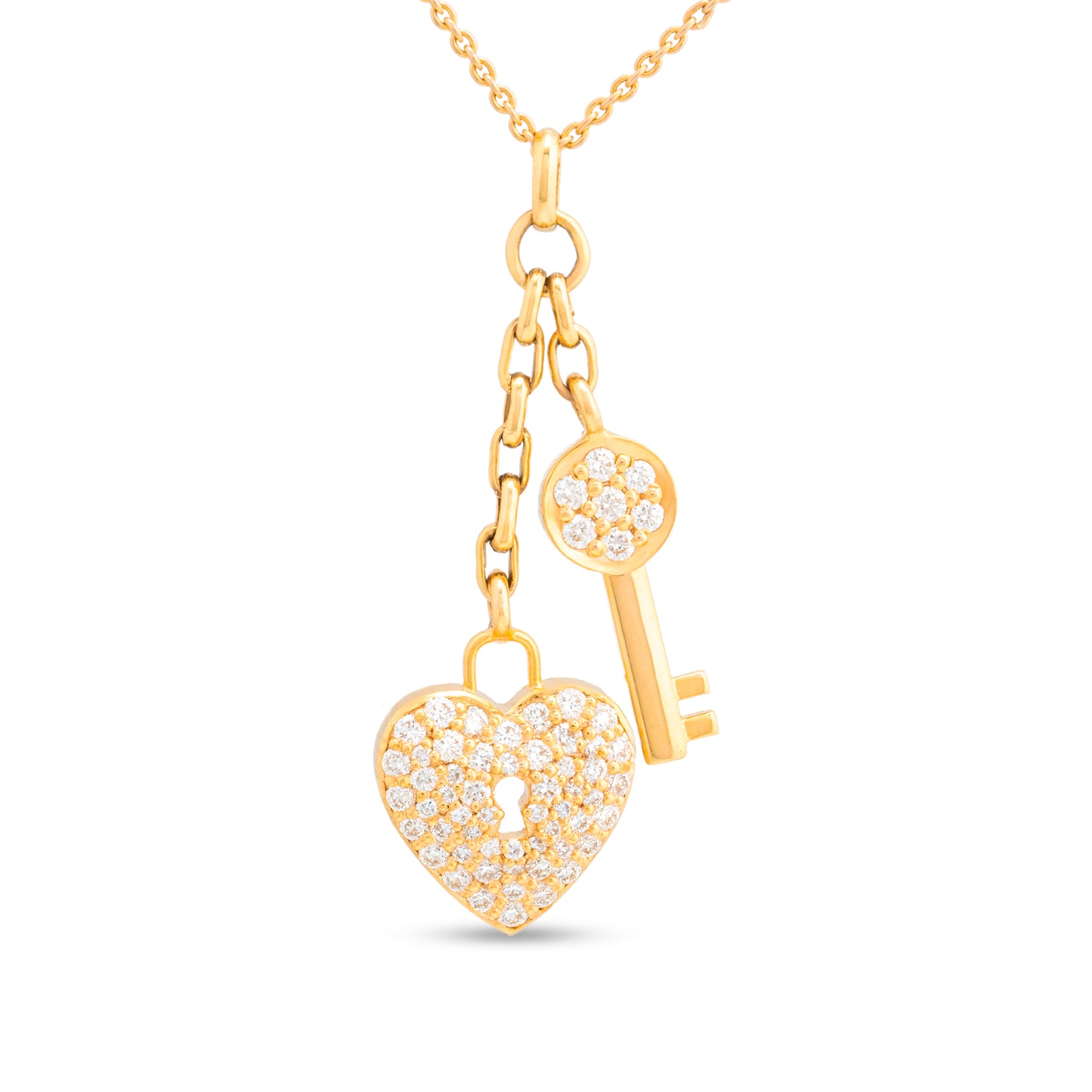 Heart shaped Lock and Key Diamond Necklace