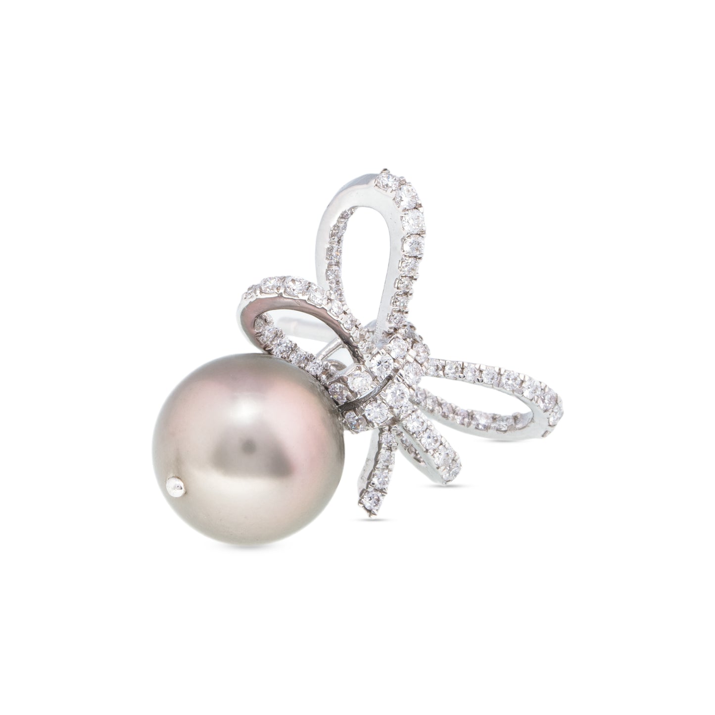 Detachable Tahitian Pearl Diamond Bow Earrings