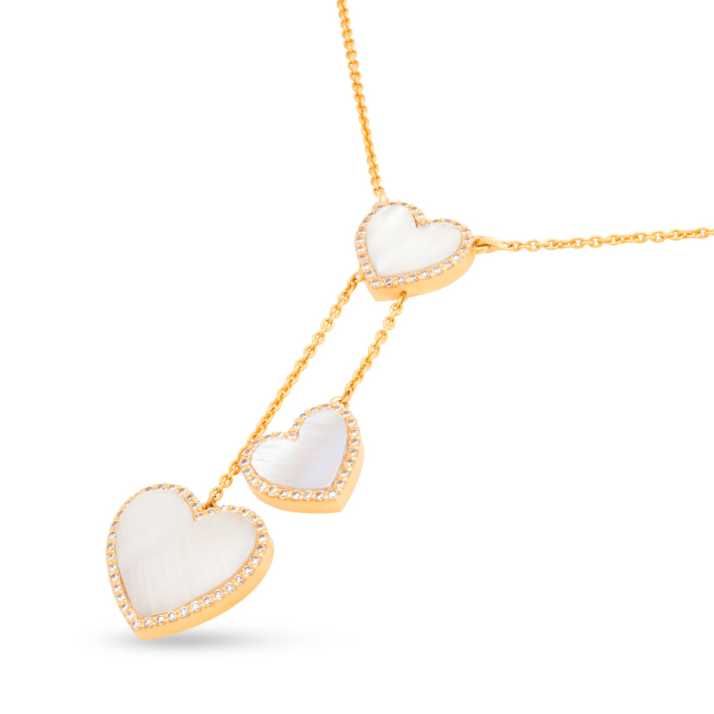 Triple Heart Mother of Pearl Diamond Necklace