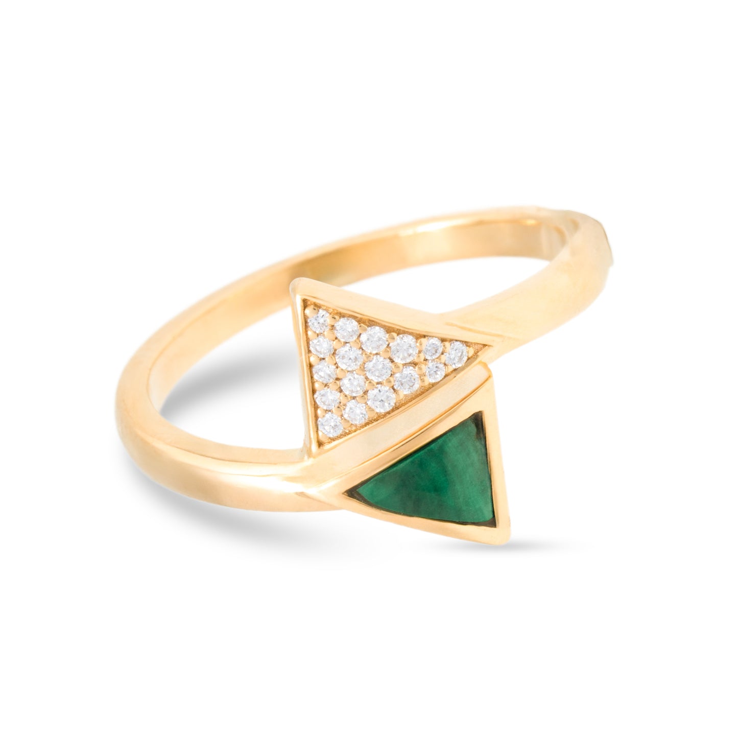 Dual Traingular Diamond Malachite Ring