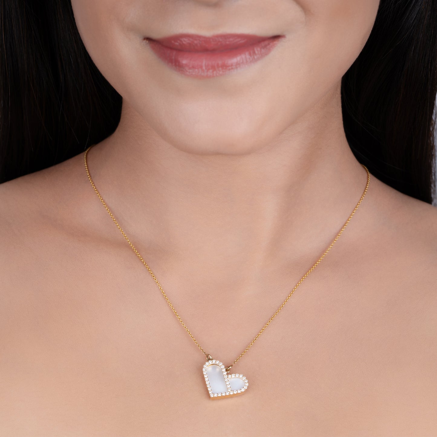 Mother of Pearl and Diamond Heart Necklace