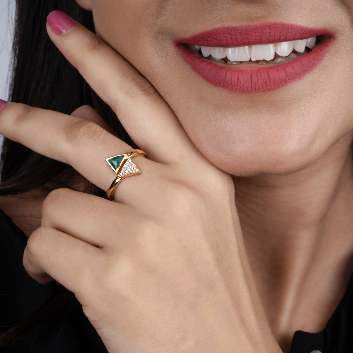 Dual Traingular Diamond Malachite Ring